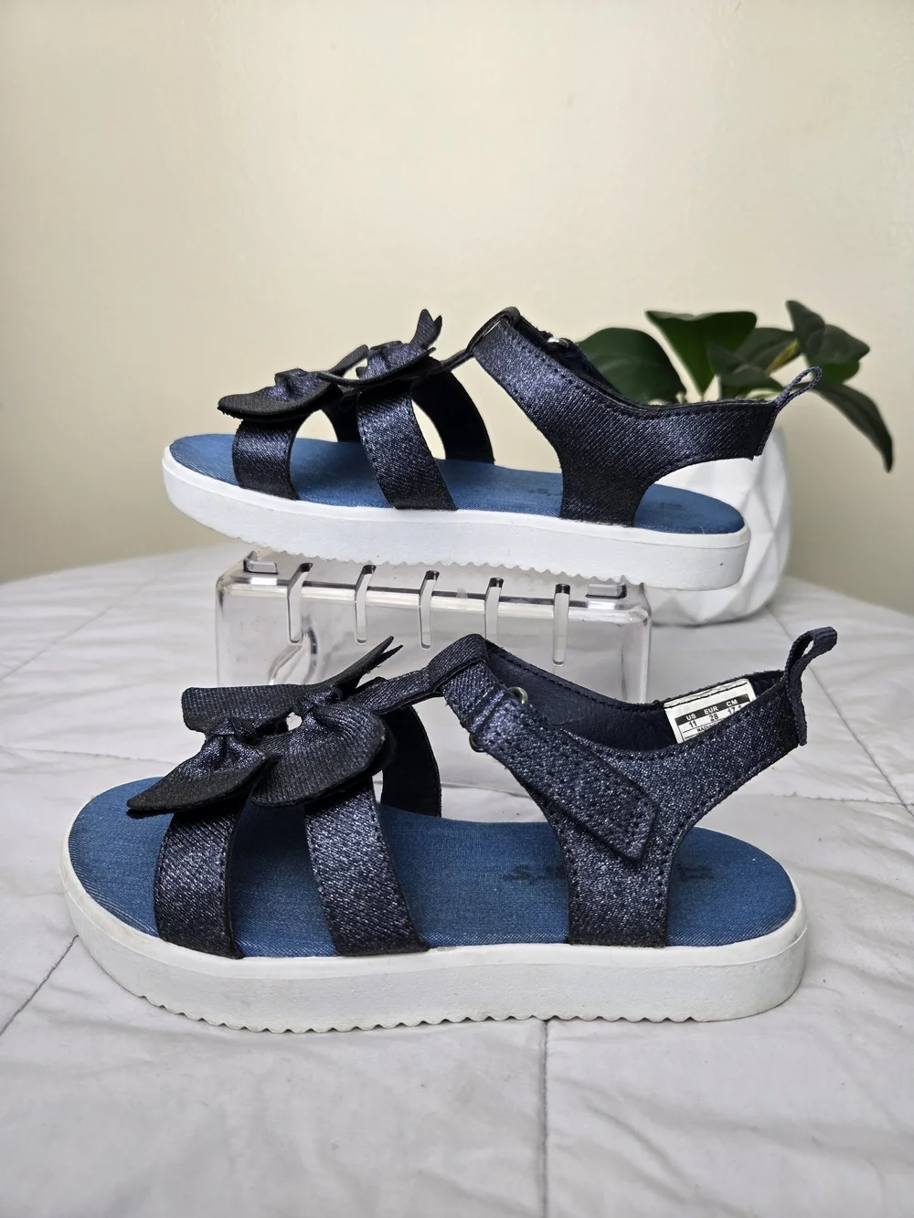 Carter's Navy Glitter Bow Nadia Sandals Girls 11 Toddler